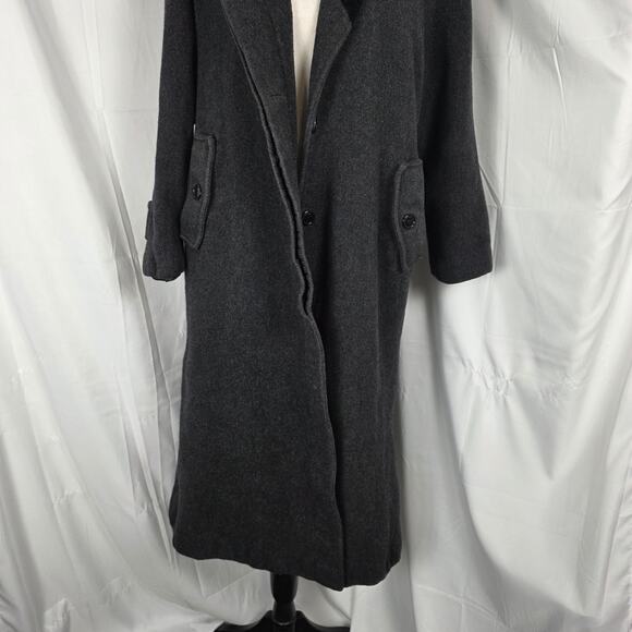 Andrea Charcoal Wool Coat Women’s 14P Hooded Velvet Trim Long Winter Jacket Vtg - Picture 5 of 12